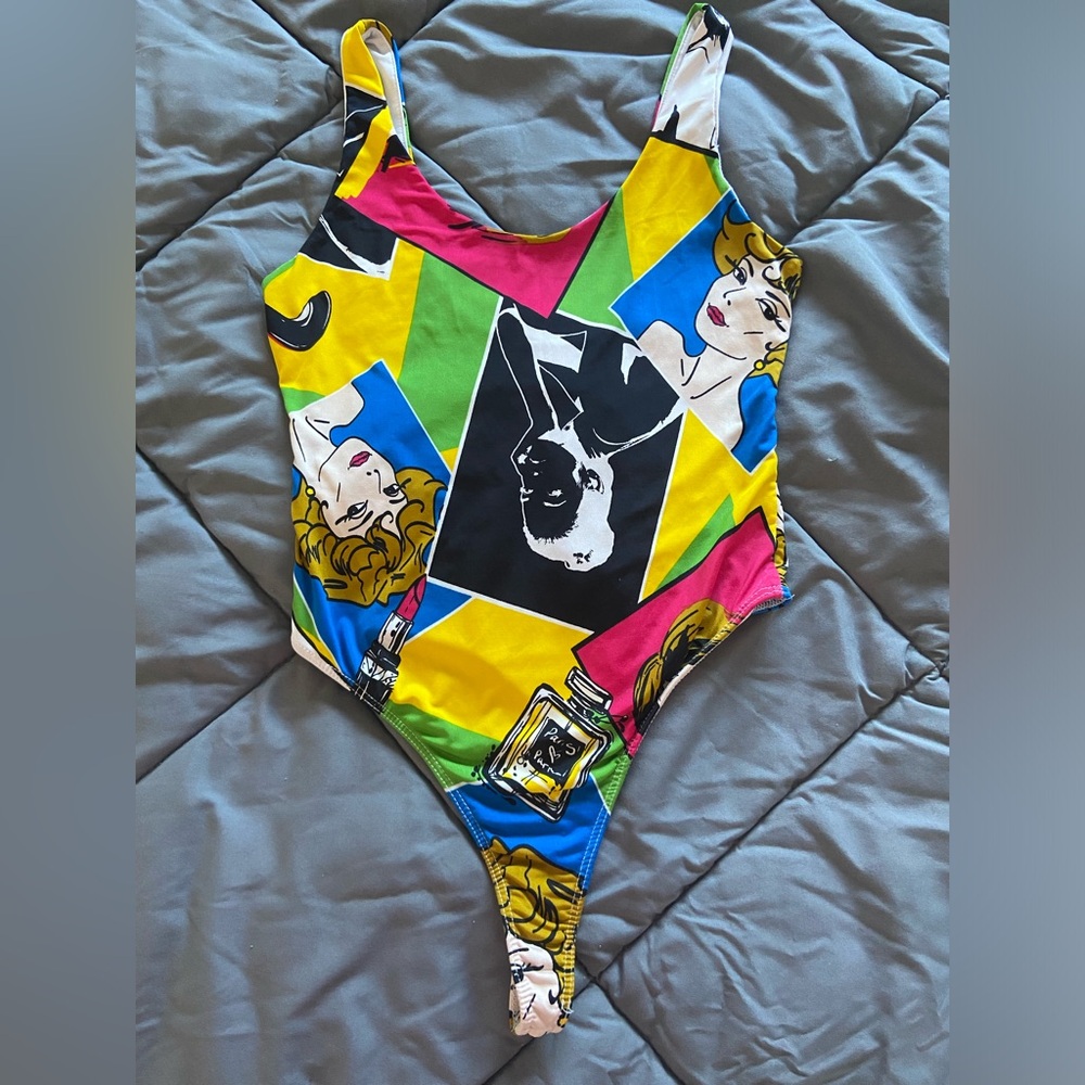 Sexy Yellow Fuchsia Printed Bodysuit